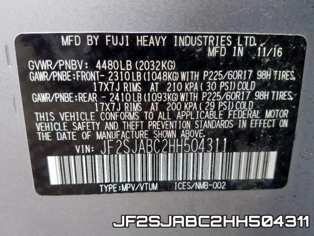 JF2SJABC2HH504311 фото 2