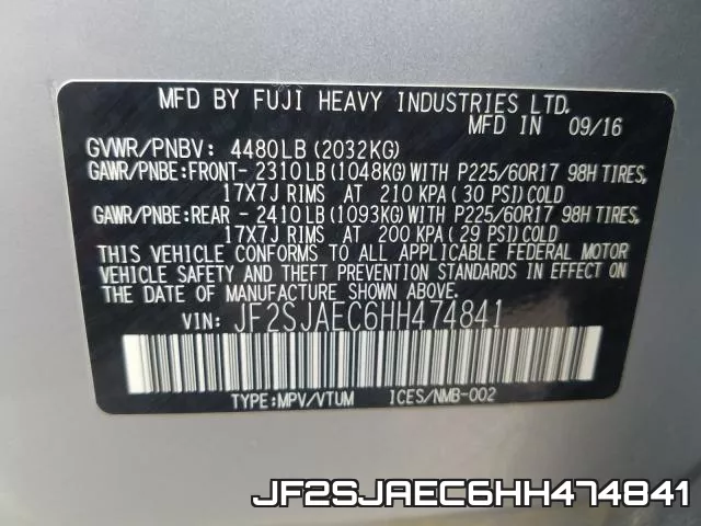 JF2SJAEC6HH474841 фото 2