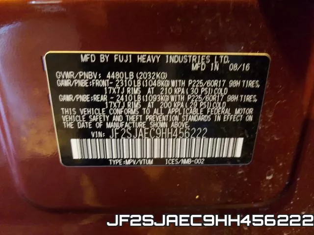 JF2SJAEC9HH456222 фото 2