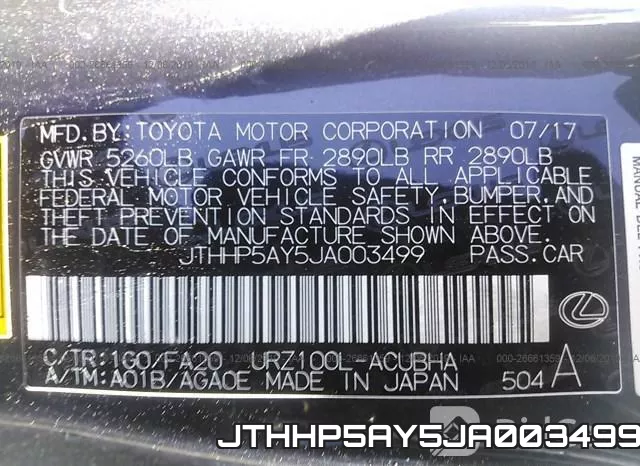 JTHHP5AY5JA003499 фото 10