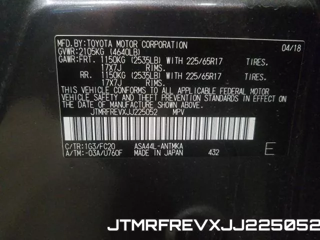 JTMRFREVXJJ225052 фото 2