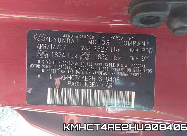 KMHCT4AE2HU308406 фото 10