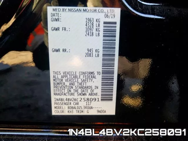 1N4BL4BV2KC258091 фото 2