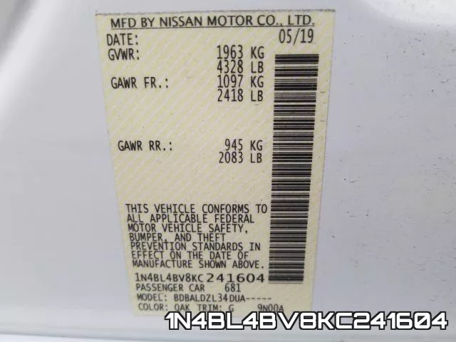 1N4BL4BV8KC241604 фото 2