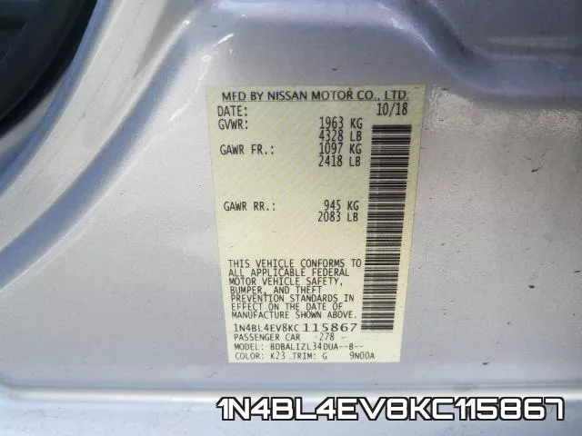 1N4BL4EV8KC115867 фото 2