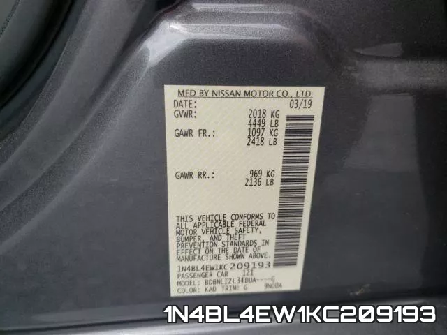 1N4BL4EW1KC209193 фото 2