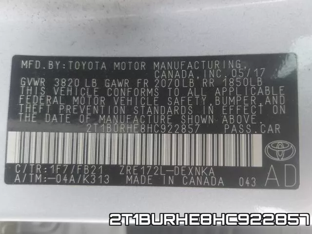 2T1BURHE8HC922857 фото 2