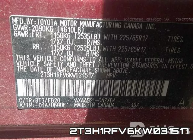 2T3H1RFV6KW031517 фото 10