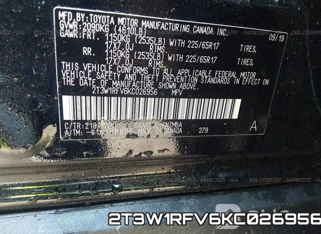 2T3W1RFV6KC026956 фото 10