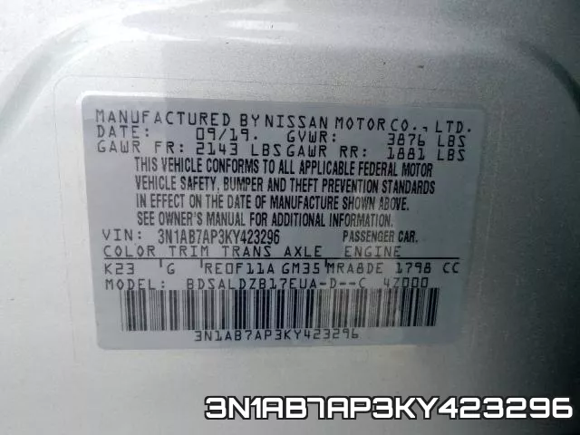 3N1AB7AP3KY423296 фото 2