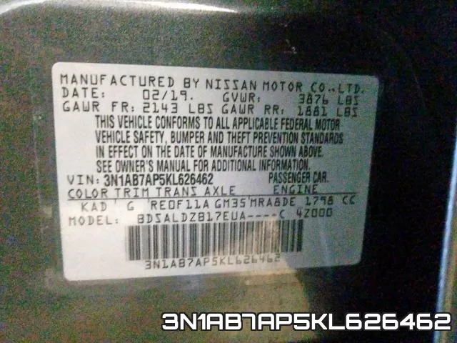 3N1AB7AP5KL626462 фото 2