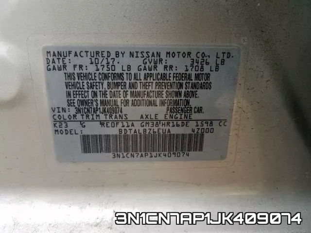 3N1CN7AP1JK409074 фото 2