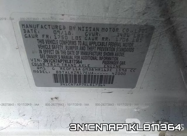 3N1CN7AP7KL817364 фото 10