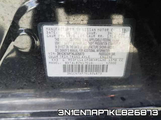 3N1CN7AP7KL826873 фото 2