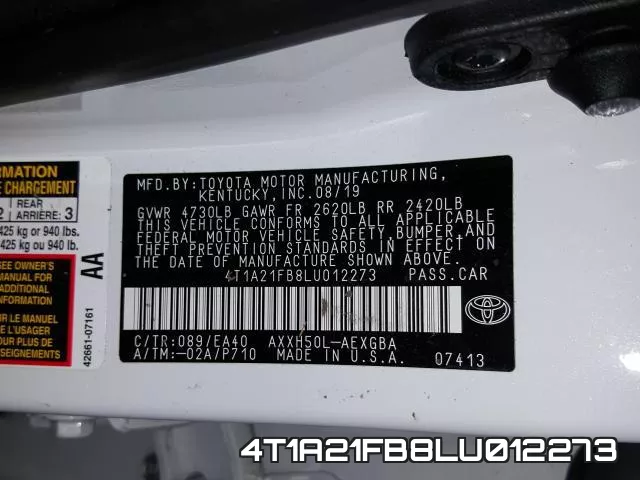 4T1A21FB8LU012273 фото 2