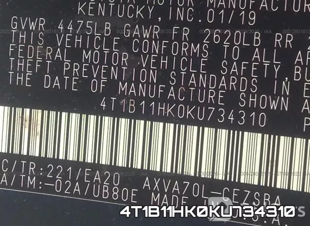 4T1B11HK0KU734310 фото 10