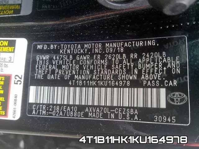 4T1B11HK1KU164978 фото 2