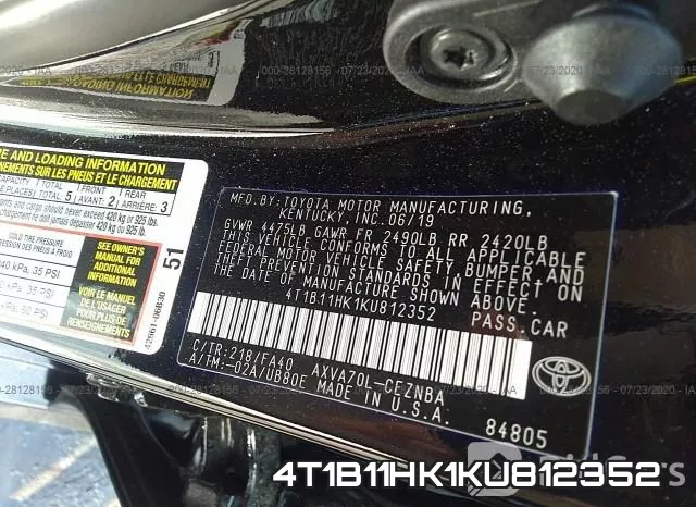 4T1B11HK1KU812352 фото 10
