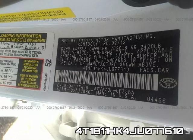 4T1B11HK4JU077610 фото 10