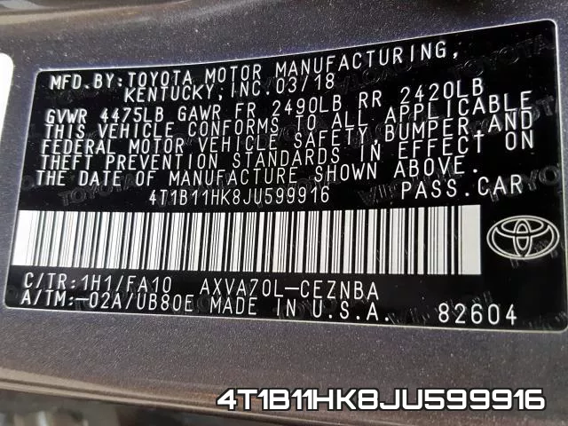 4T1B11HK8JU599916 фото 2