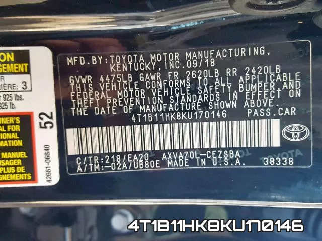 4T1B11HK8KU170146 фото 2