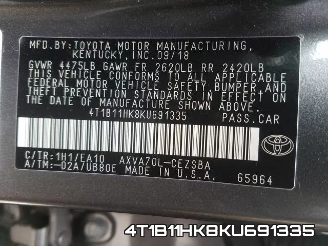 4T1B11HK8KU691335 фото 2