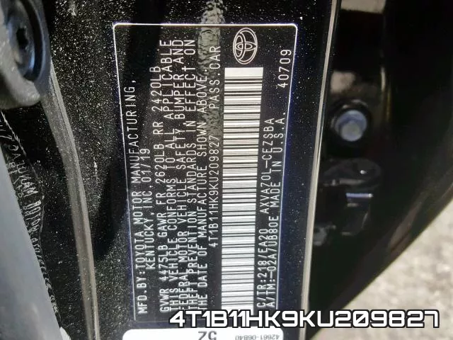4T1B11HK9KU209827 фото 2