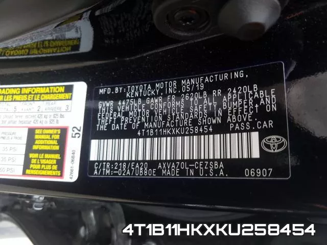 4T1B11HKXKU258454 фото 2