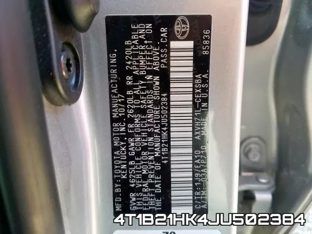 4T1B21HK4JU502384 фото 2