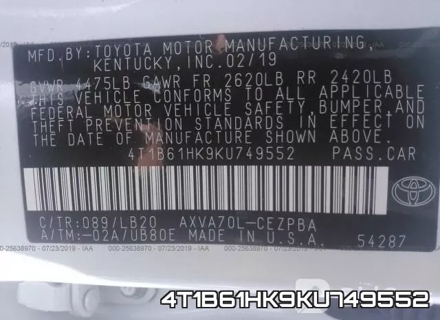 4T1B61HK9KU749552 фото 10