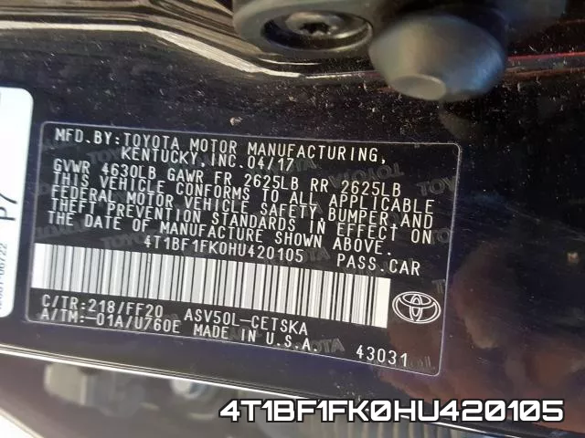 4T1BF1FK0HU420105 фото 2