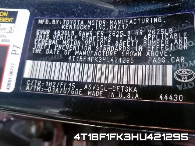 4T1BF1FK3HU421295 фото 2