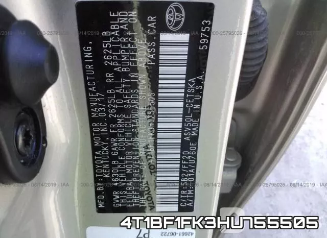 4T1BF1FK3HU755505 фото 10