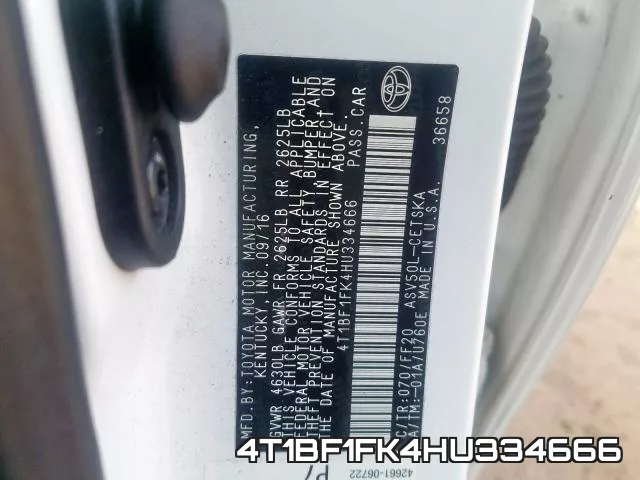 4T1BF1FK4HU334666 фото 2