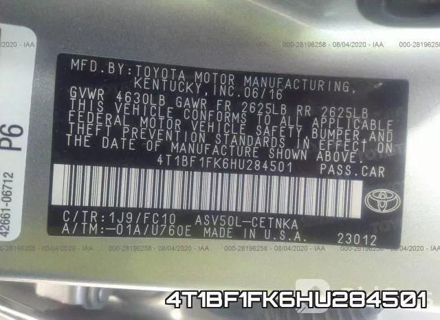 4T1BF1FK6HU284501 фото 10