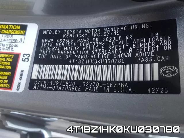 4T1BZ1HK0KU030780 фото 2