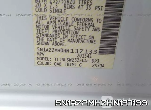 5N1AZ2MH0HN137133 фото 10