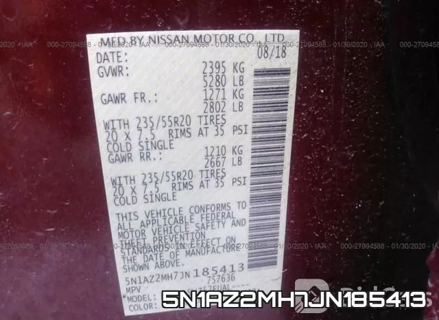 5N1AZ2MH7JN185413 фото 10