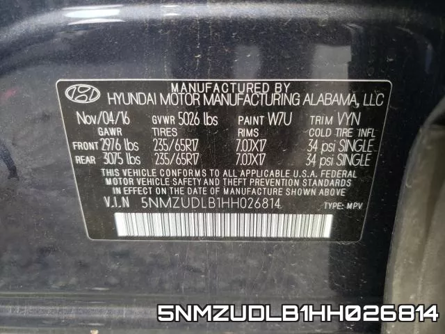 5NMZUDLB1HH026814 фото 2