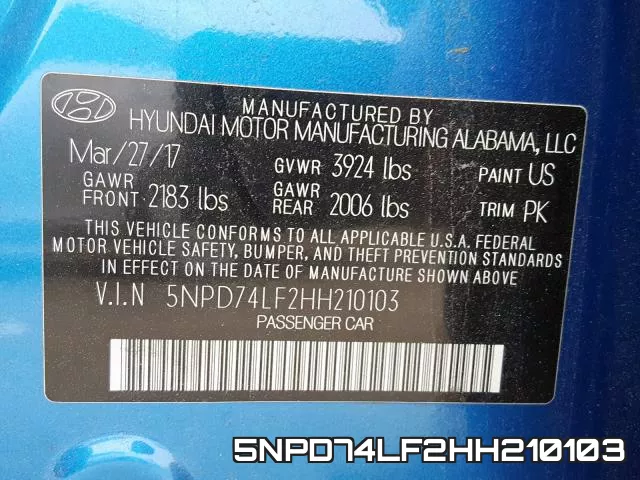 5NPD74LF2HH210103 фото 2