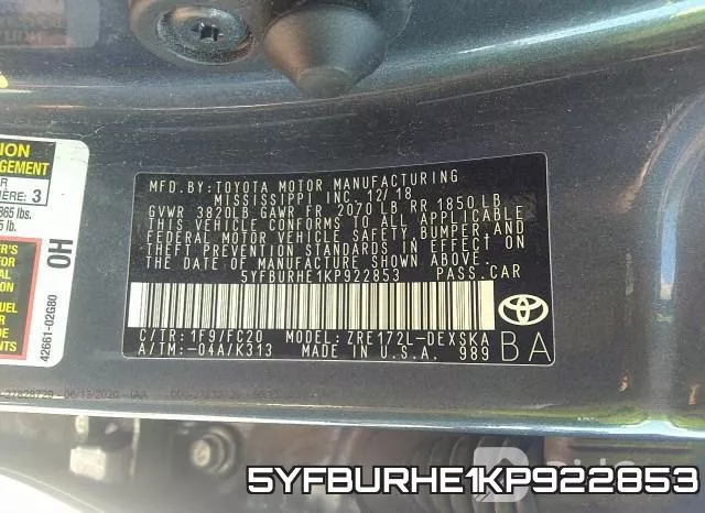 5YFBURHE1KP922853 фото 10
