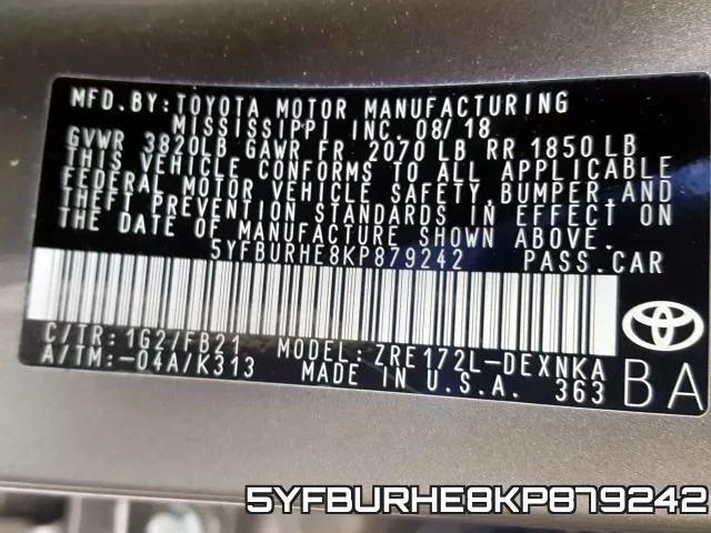 5YFBURHE8KP879242 фото 2