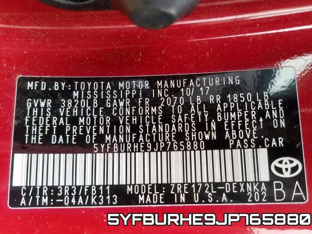 5YFBURHE9JP765880 фото 2