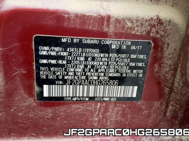 JF2GPAAC0HG265806 фото 2