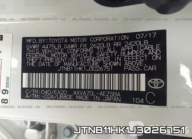 JTNB11HK1J3026751 фото 10