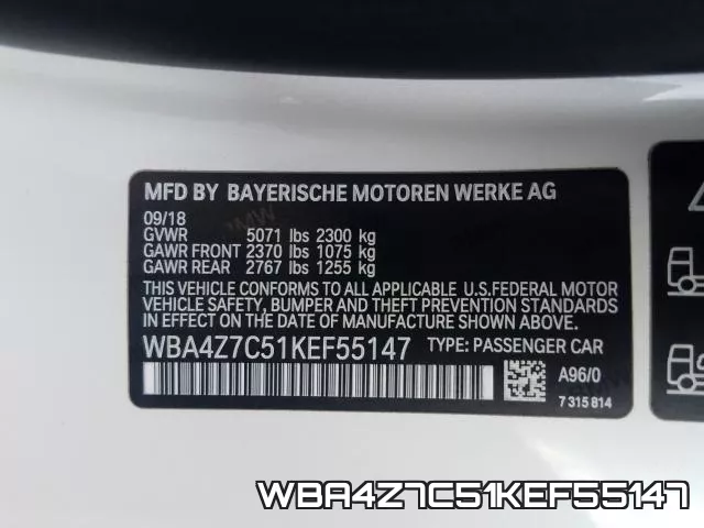 WBA4Z7C51KEF55147 фото 2