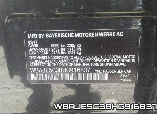 WBAJE5C38HG916837 фото 10