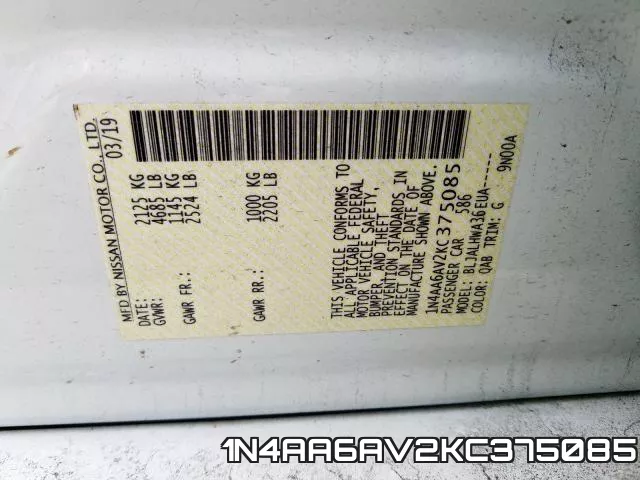 1N4AA6AV2KC375085 фото 2