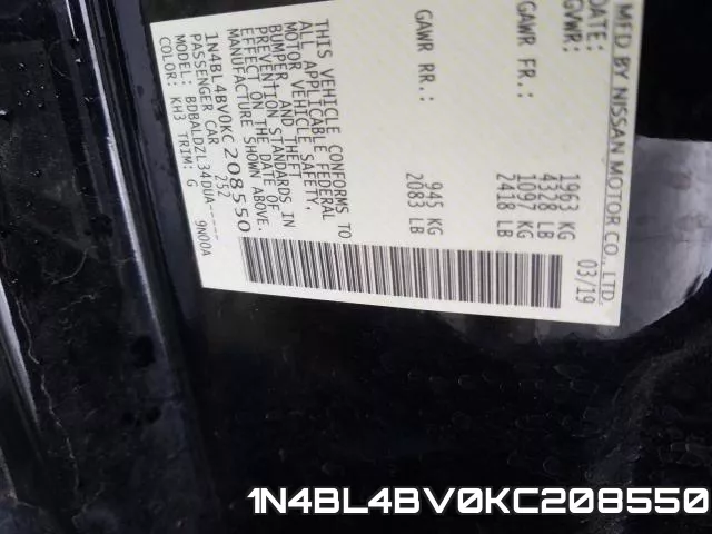 1N4BL4BV0KC208550 фото 2