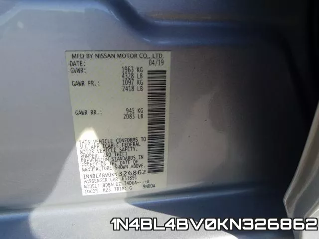 1N4BL4BV0KN326862 фото 2